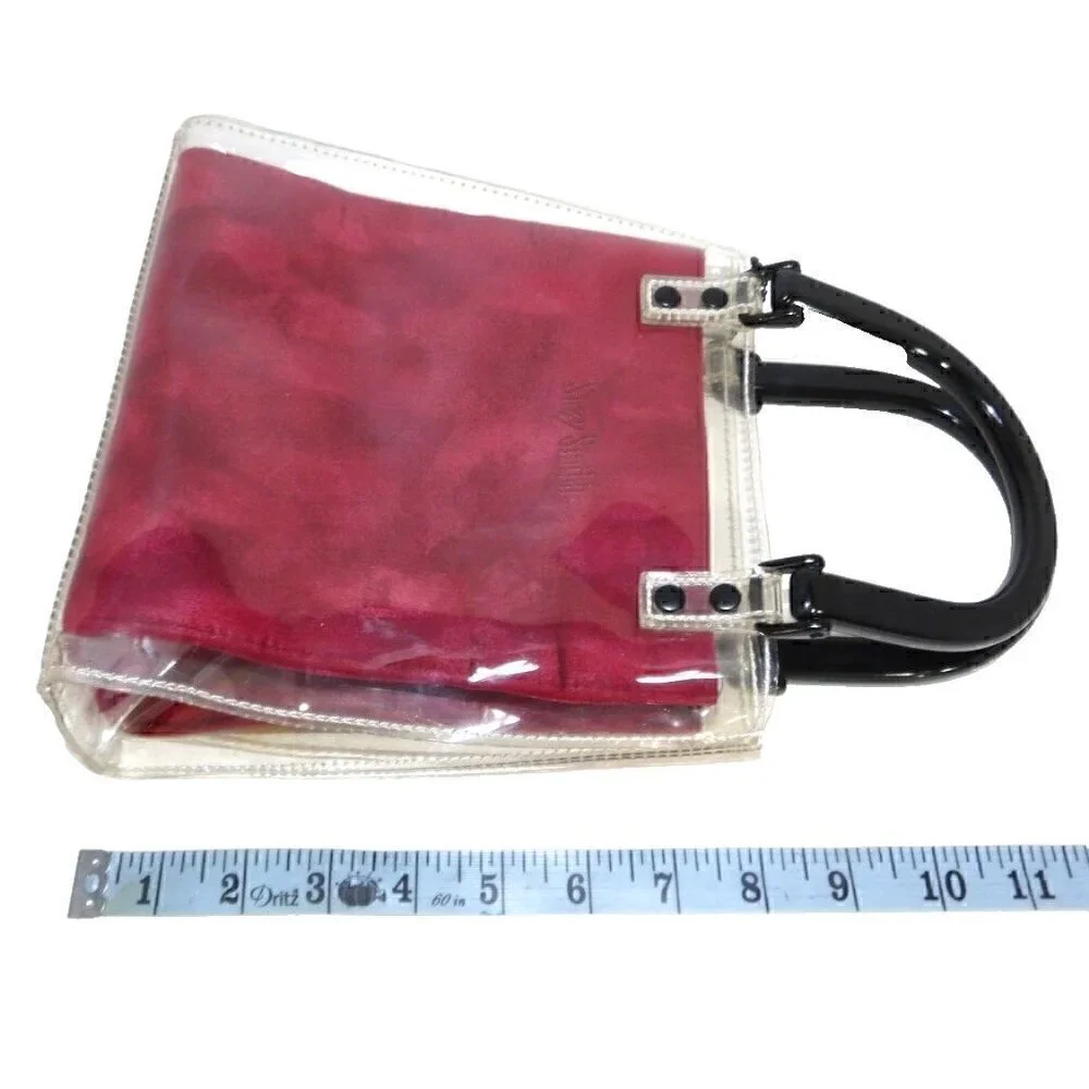 SUZY SMITH dark red fabric bag with clear plastic satchel, handbag, purse